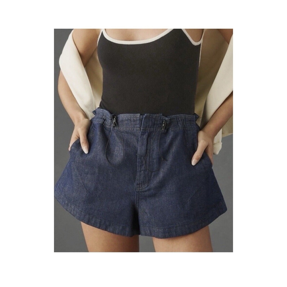 Anthropologie PILCRO Sz Large Cinch Waist Denim Jean Shorts 2.5" Inseam Blue